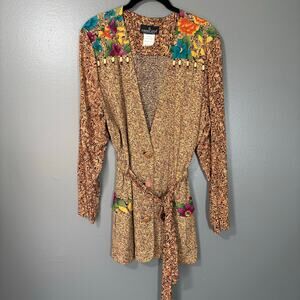 Carole Little Vintage 1990's Women's Beaded Leopard Print Long Blazer - Size M/L